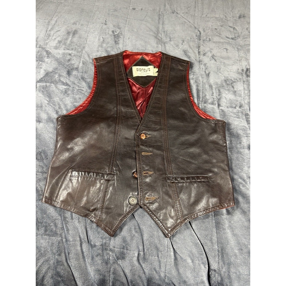Sidneys 70s 80s ‎ Leather Fashions Men's Vest Western Retro Vintage Brown